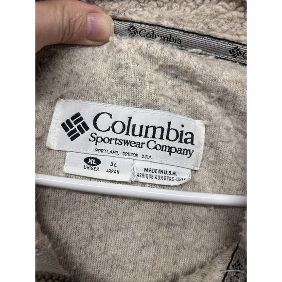 Vintage Columbia Sportswear Deep Pile Fleece 1/4 Quarter Zip Beige XL Unisex USA - Picture 2 of 5